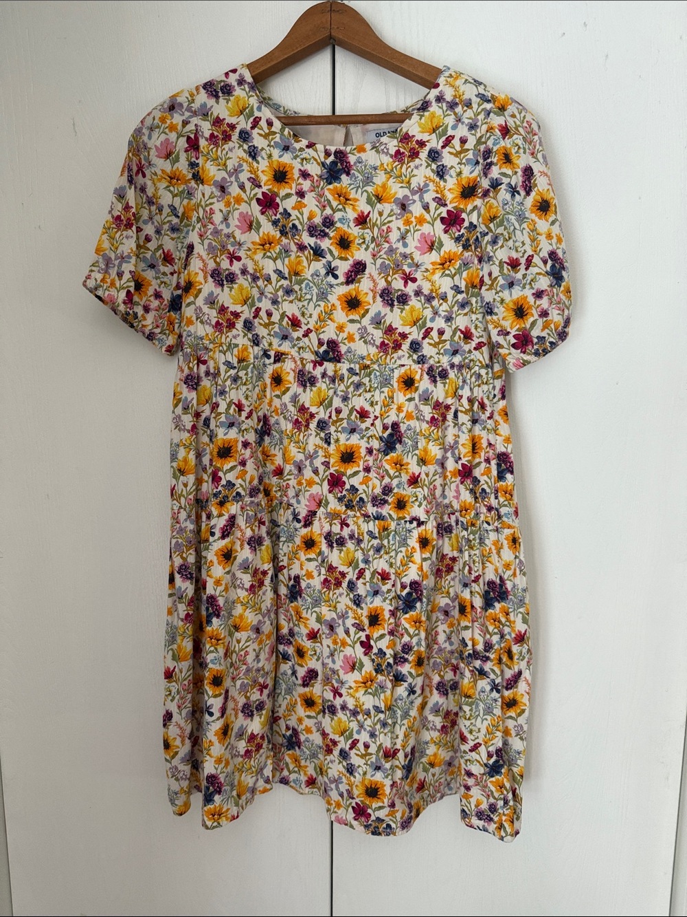 Old Navy Girls Wildflower White Floral Sunflower Print Dress Sz 14-16